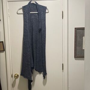 Skif Skifo Metallic Threaded Navy Open Front Lagenlook Asymmetrical Cardigan